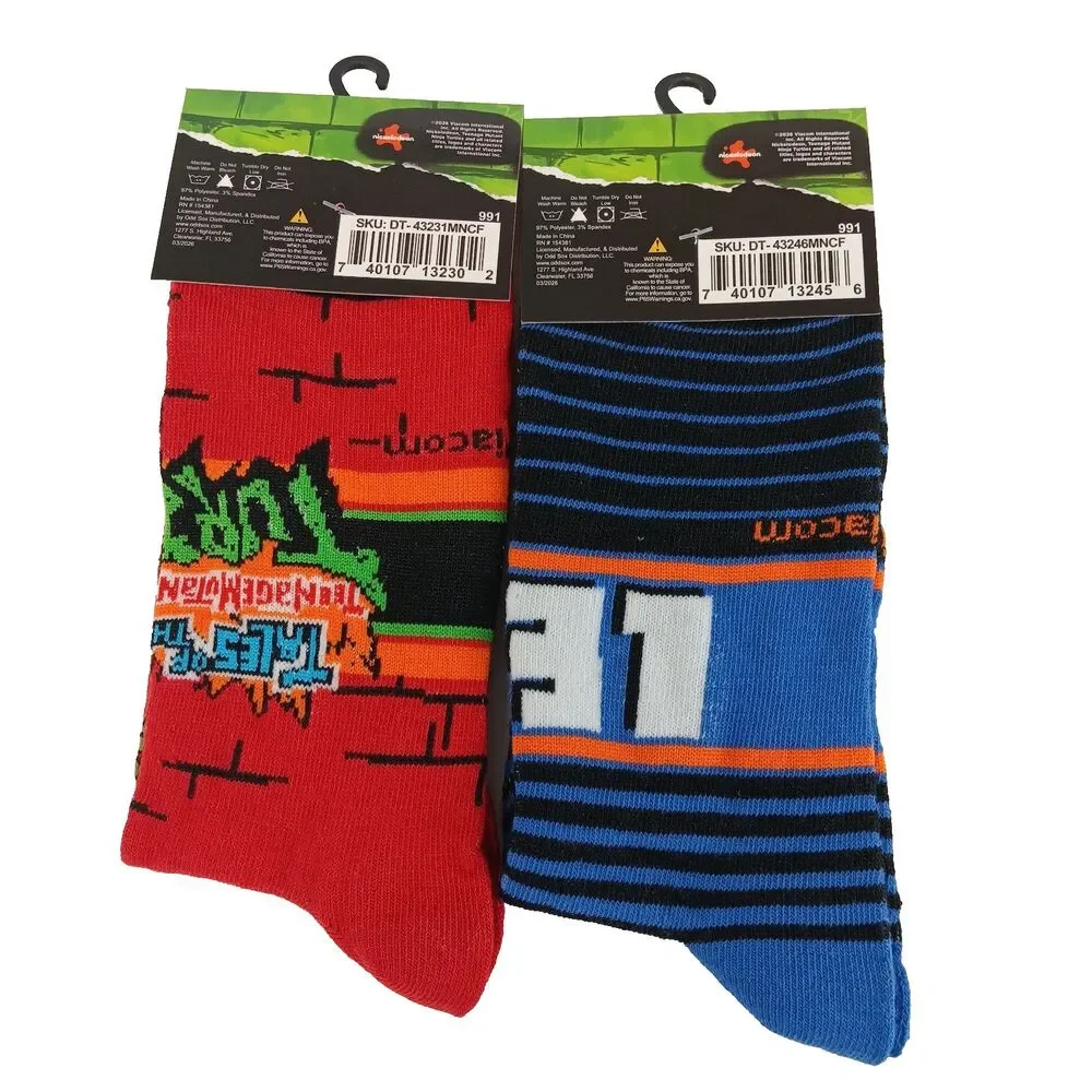 Teenage Mutant Ninja Turtles TMNT 2-pair Cartoon Mens Sz 6-12 Crew Socks NWT
